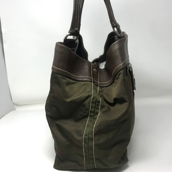 *SOLD* Prada Green Nylon & Brown Leather Twin Handle Bag - Picture 7 of 12